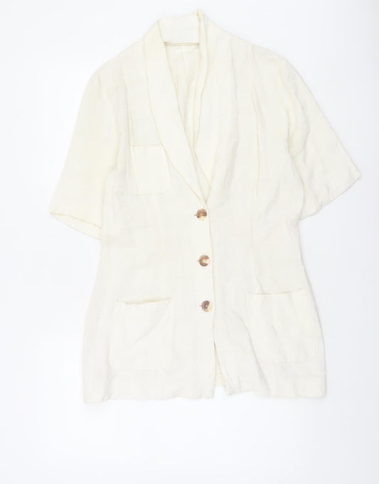 Wallis Womens Ivory Linen Blend Short Sleeve Shawl Collar Suit Jacket Size 12