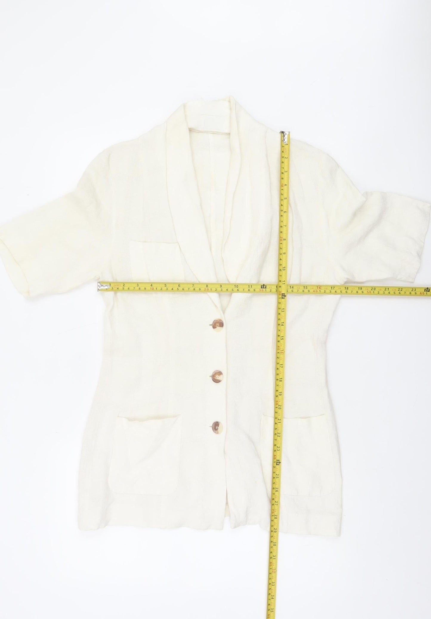 Wallis Womens Ivory Linen Blend Short Sleeve Shawl Collar Suit Jacket Size 12