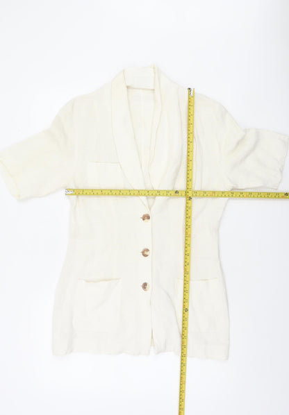 Wallis Womens Ivory Linen Blend Short Sleeve Shawl Collar Suit Jacket Size 12