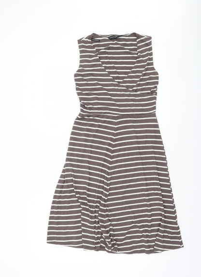 Dorothy Perkins Women’s Brown Striped Fit & Flare Sleeveless Dress UK 10