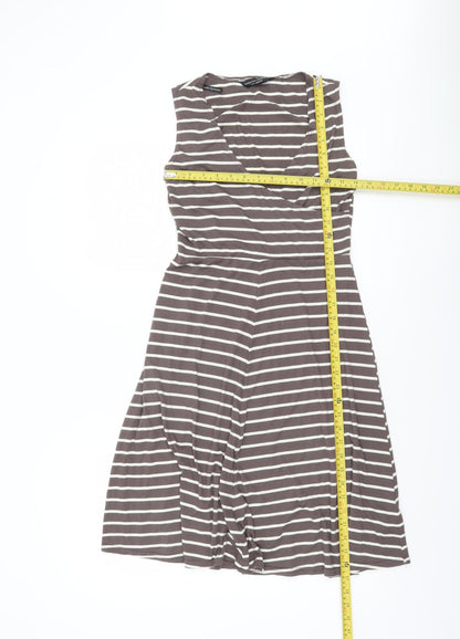 Dorothy Perkins Women’s Brown Striped Fit & Flare Sleeveless Dress UK 10
