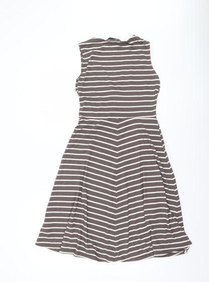 Dorothy Perkins Women’s Brown Striped Fit & Flare Sleeveless Dress UK 10