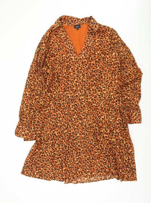 Next Women's Orange Leopard Print V-Neck A-Line Dress Size 18