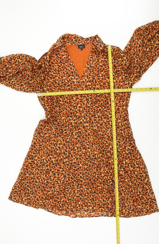 Next Women's Orange Leopard Print V-Neck A-Line Dress Size 18