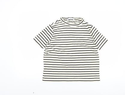 MNG Women’s Black & White Striped Cotton T-Shirt Size S