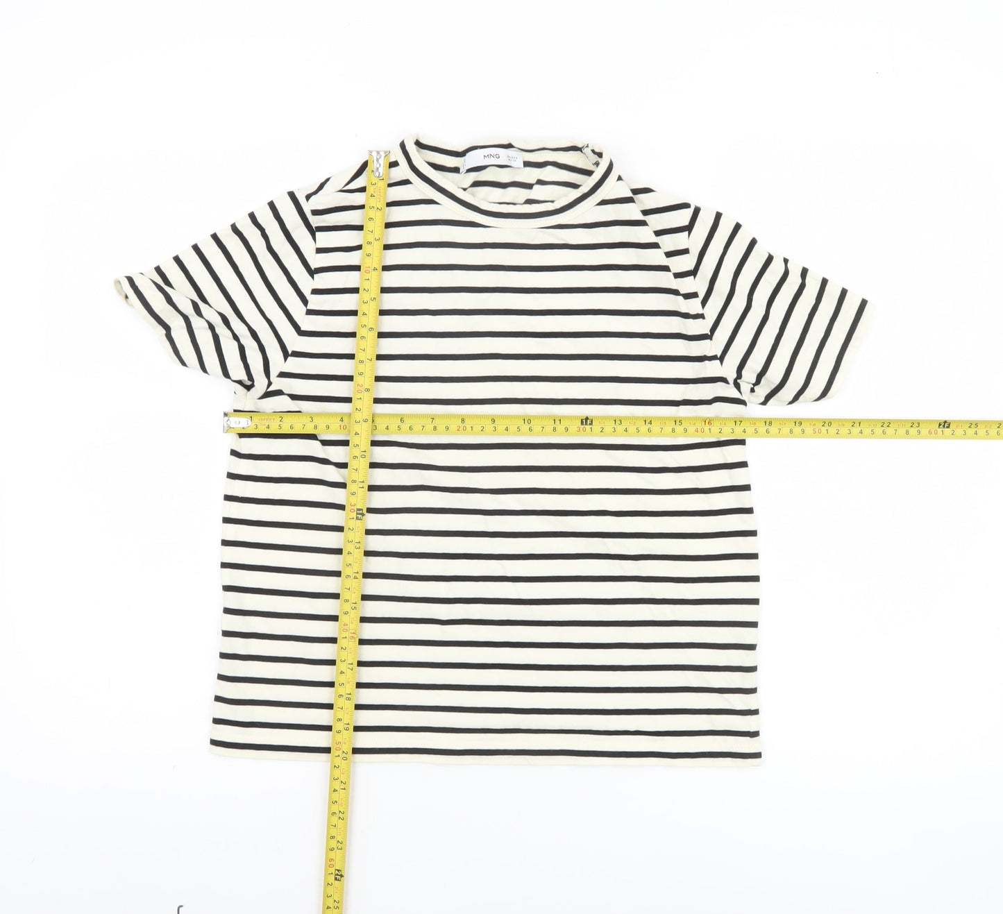 MNG Women’s Black & White Striped Cotton T-Shirt Size S