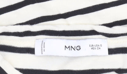 MNG Women’s Black & White Striped Cotton T-Shirt Size S