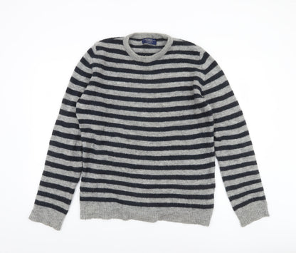 Pull & Bear Men’s Grey Striped Crew Neck Wool Blend Jumper Size M