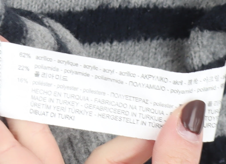 Pull & Bear Men’s Grey Striped Crew Neck Wool Blend Jumper Size M