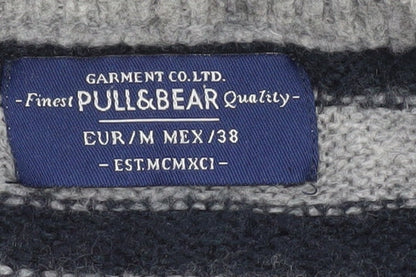 Pull & Bear Men’s Grey Striped Crew Neck Wool Blend Jumper Size M