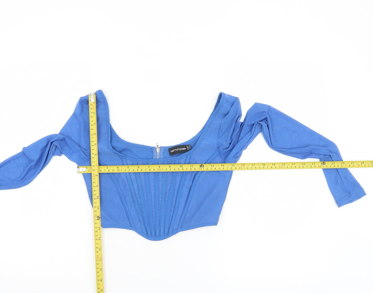 PrettyLittleThing Women Blue Cropped Long Sleeve Zip Blouse UK 6