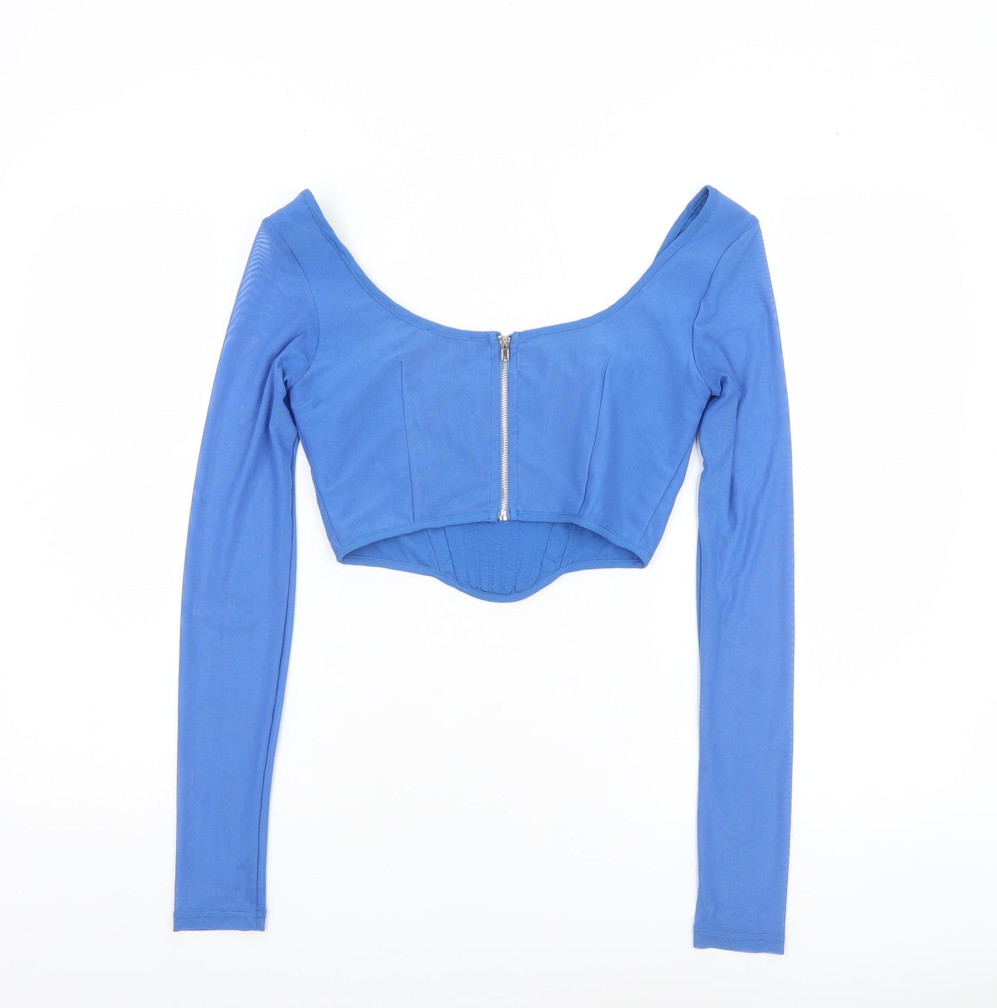 PrettyLittleThing Women Blue Cropped Long Sleeve Zip Blouse UK 6