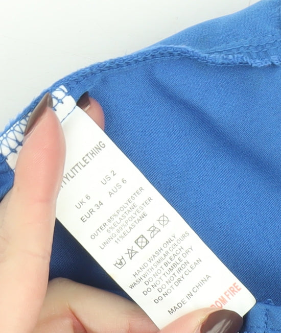 PrettyLittleThing Women Blue Cropped Long Sleeve Zip Blouse UK 6