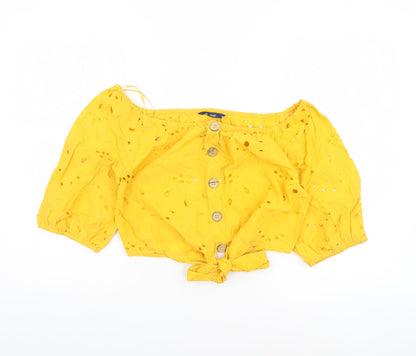 Womens UK Size 10 Alk Casual Yellow Cropped Blouse