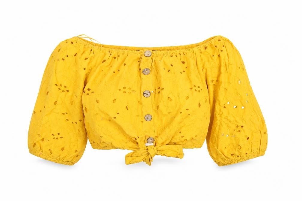 Womens UK Size 10 Alk Casual Yellow Cropped Blouse