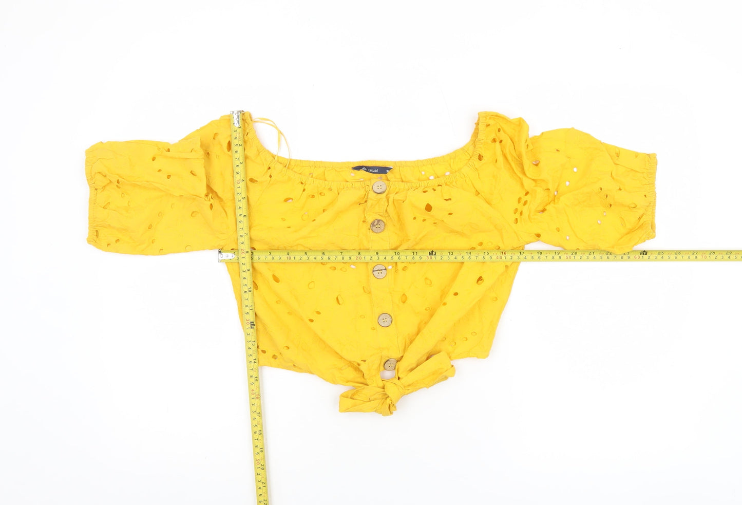 Womens UK Size 10 Alk Casual Yellow Cropped Blouse