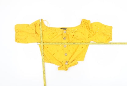 Womens UK Size 10 Alk Casual Yellow Cropped Blouse