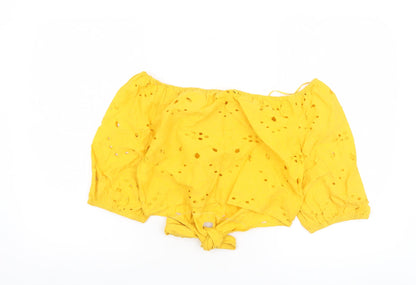 Womens UK Size 10 Alk Casual Yellow Cropped Blouse