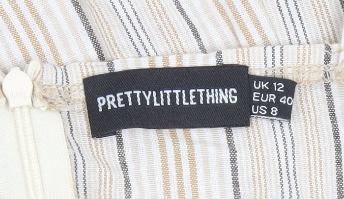 PrettyLittleThing Women’s Beige Striped Slip Dress UK 12