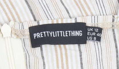 PrettyLittleThing Women’s Beige Striped Slip Dress UK 12