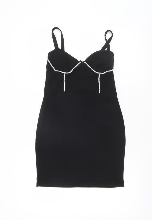 Boohoo Women’s Black Size 8 Bodycon Beaded Short Party Dress
