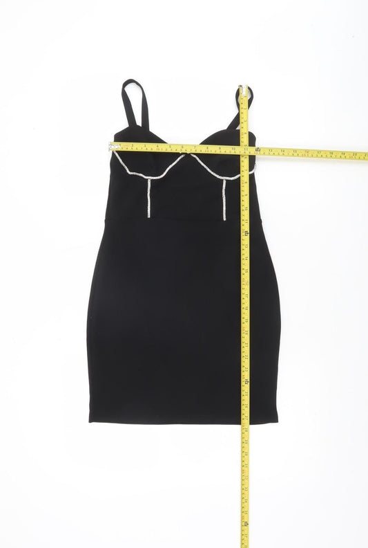 Boohoo Women’s Black Size 8 Bodycon Beaded Short Party Dress