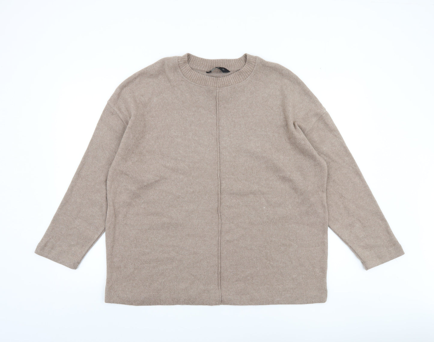 F&F Women’s Beige Crew Neck Long Sleeve Knit Jumper Size L