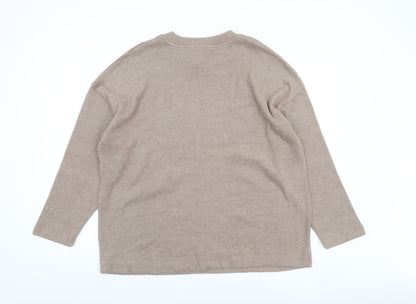 F&F Women’s Beige Crew Neck Long Sleeve Knit Jumper Size L