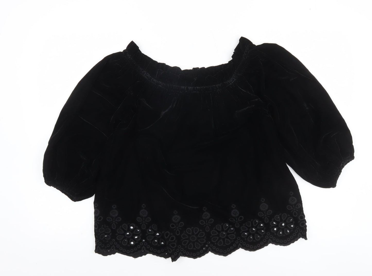 Womens UK Size 10 River Island Black Peasant Blouse