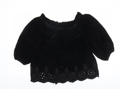 Womens UK Size 10 River Island Black Peasant Blouse