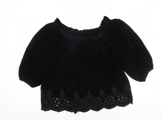 Womens UK Size 10 River Island Black Peasant Blouse