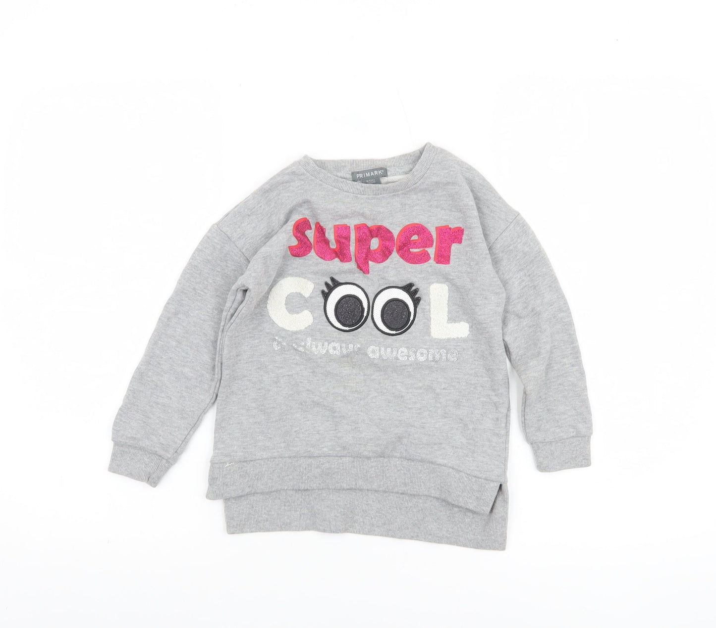Primark Girls Grey Super Cool Graphic Pullover Sweatshirt 6-7 Years