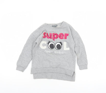 Primark Girls Grey Super Cool Graphic Pullover Sweatshirt 6-7 Years