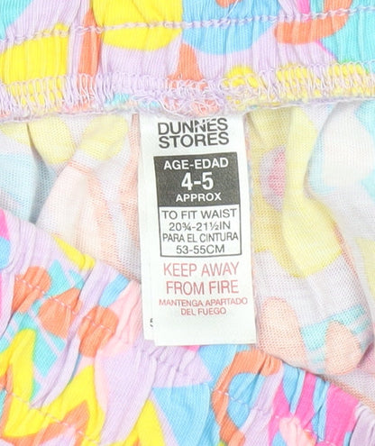 Dunnes Stores Girls Multicoloured 4-5 Years Cotton Poplin Elastic Waist Shorts