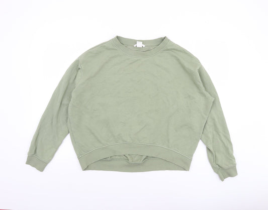 H&M Women Sage Green Cotton Blend Crew Neck Pullover Sweatshirt S