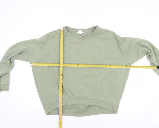 H&M Women Sage Green Cotton Blend Crew Neck Pullover Sweatshirt S