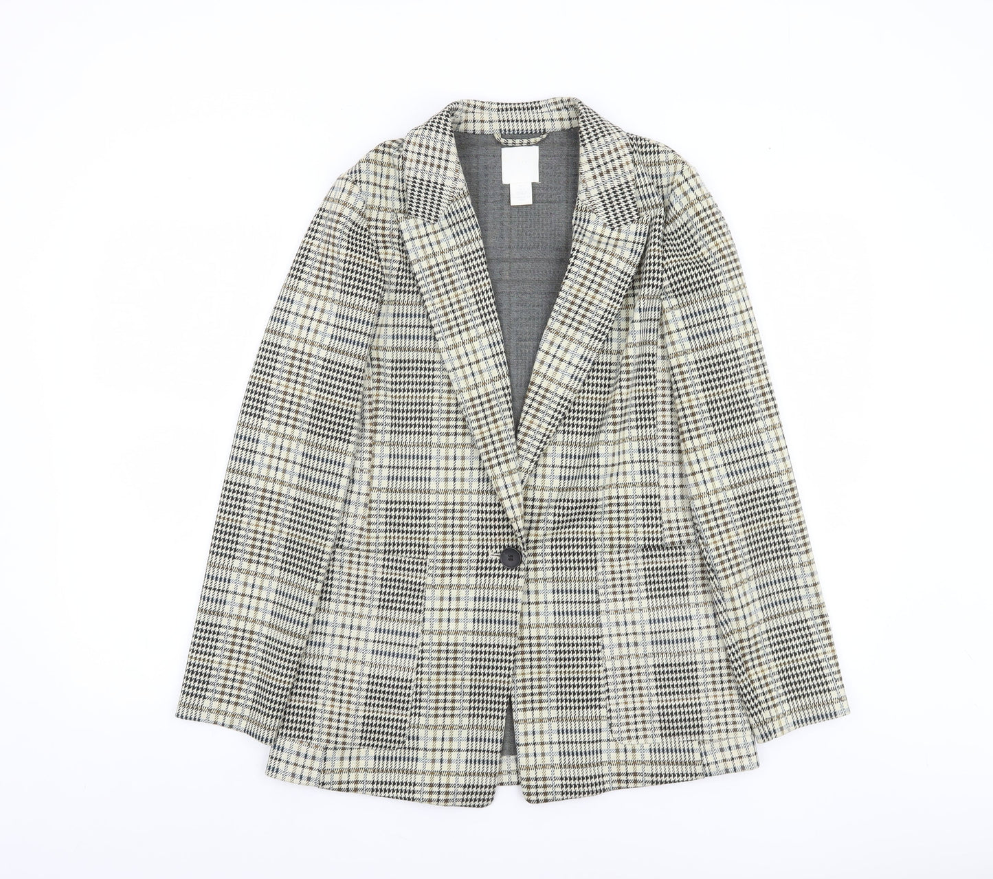 H&M Women’s Grey Check Single-Breasted Blazer Size 6
