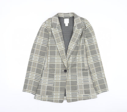 H&M Women’s Grey Check Single-Breasted Blazer Size 6