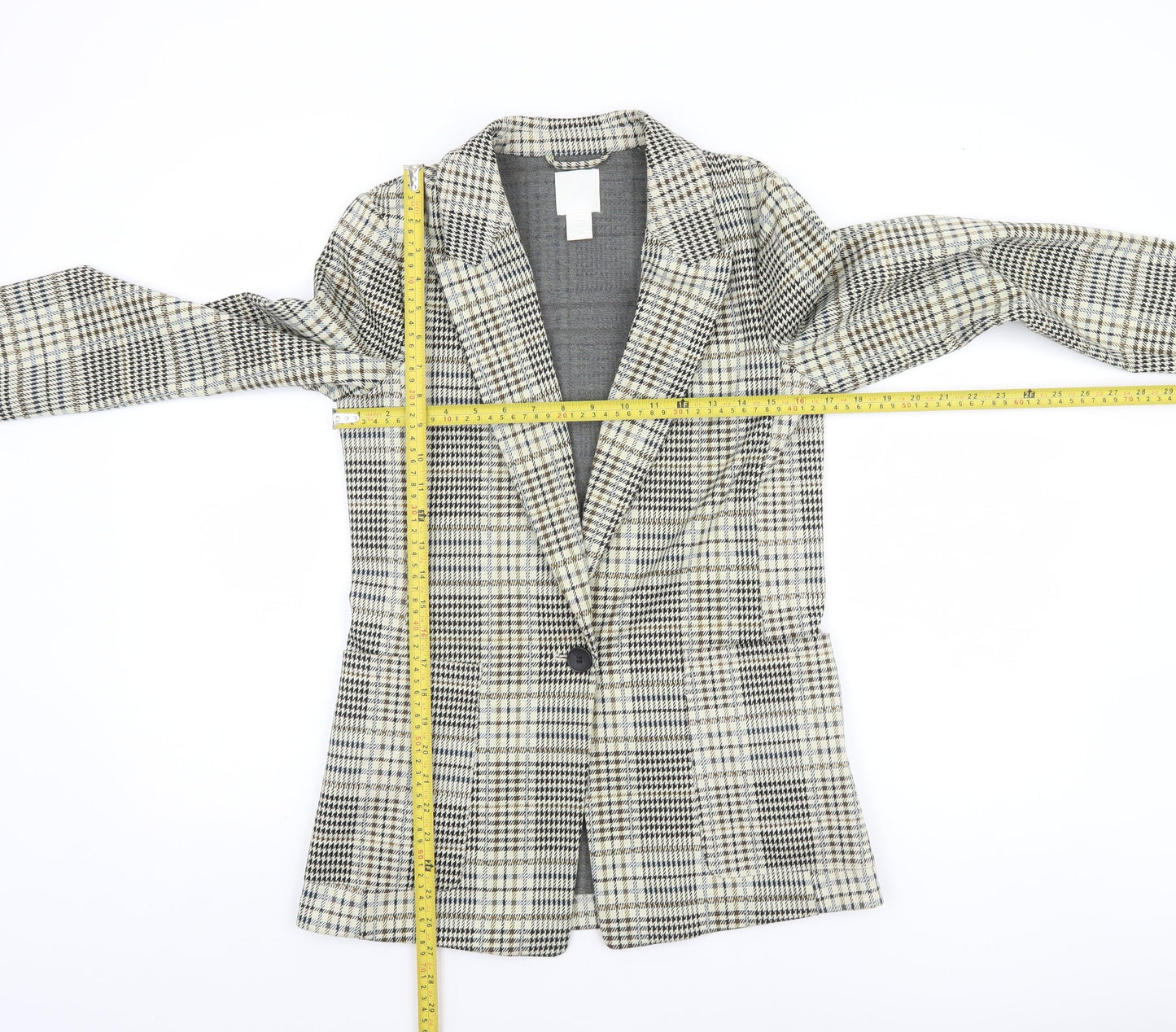 H&M Women’s Grey Check Single-Breasted Blazer Size 6