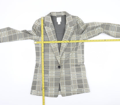 H&M Women’s Grey Check Single-Breasted Blazer Size 6