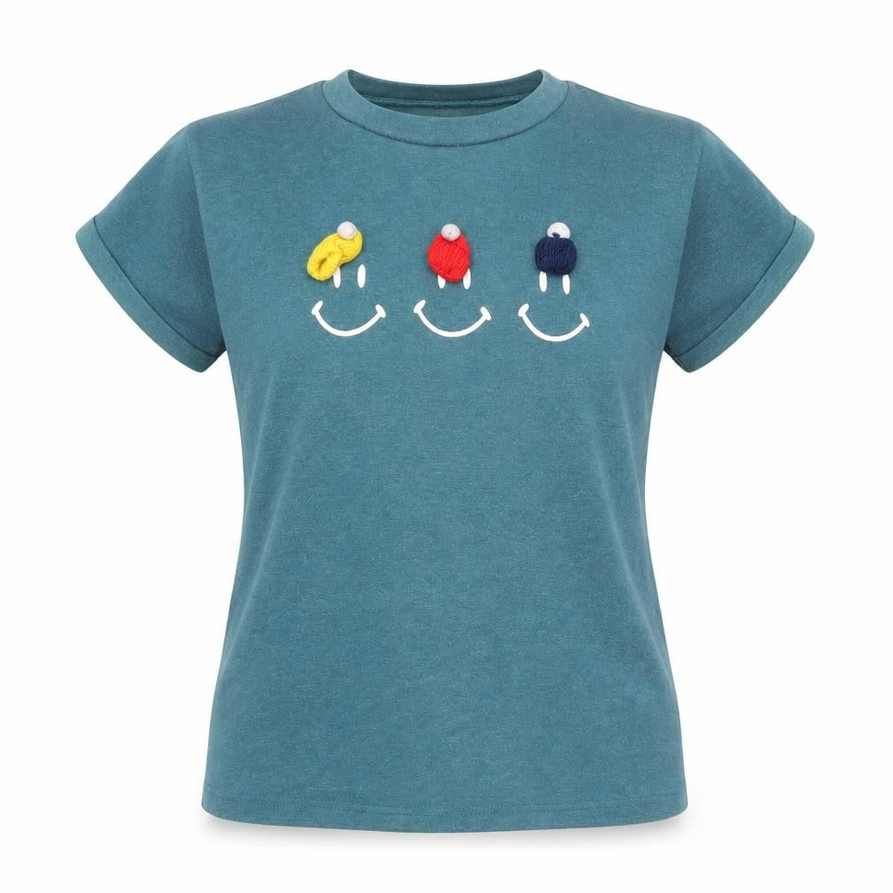 Front view of Lee Cooper girls’ blue graphic smiley short sleeve t-shirt 6 years