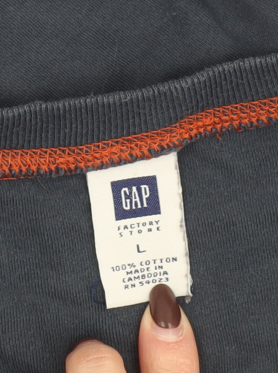 GAP Women Navy Blue Cotton Crew Neck Pullover Sweatshirt L
