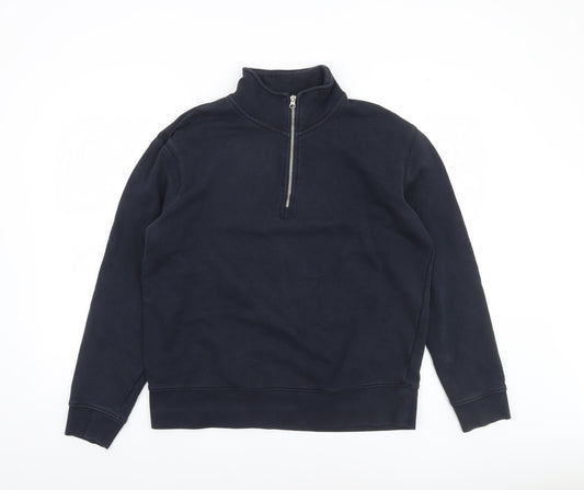 ZARA Men's Blue Long Sleeve 1/2 Zip High Neck Sweatshirt L