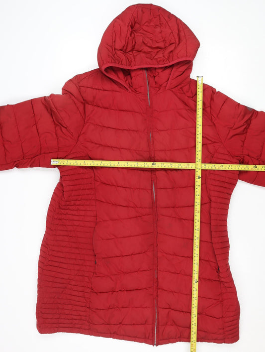 DKNY Women Red 2XL Quilted Hooded Puffer Jacket