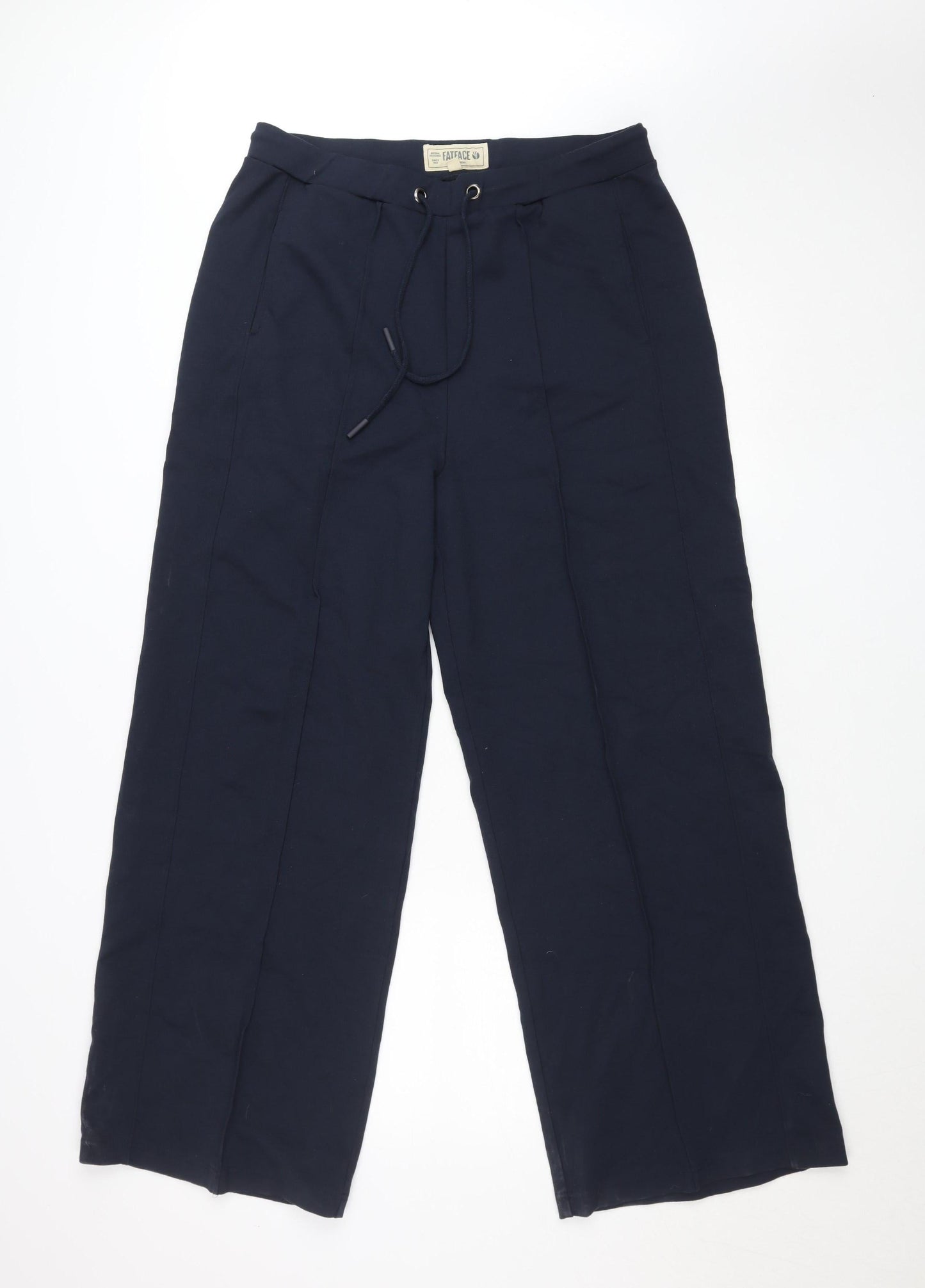 FatFace Womens Blue Wide-Leg Viscose Trousers Size 14R