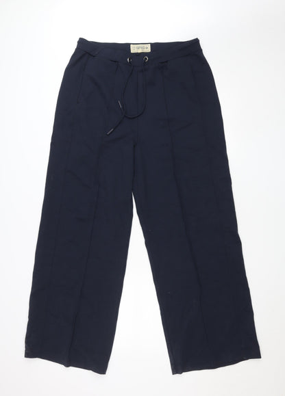FatFace Womens Blue Wide-Leg Viscose Trousers Size 14R