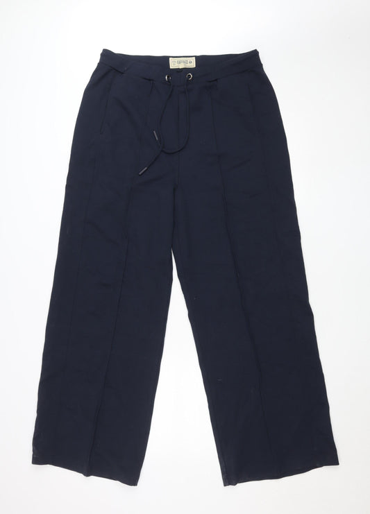 FatFace Womens Blue Wide-Leg Viscose Trousers Size 14R