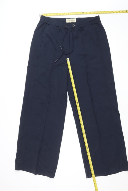 FatFace Womens Blue Wide-Leg Viscose Trousers Size 14R