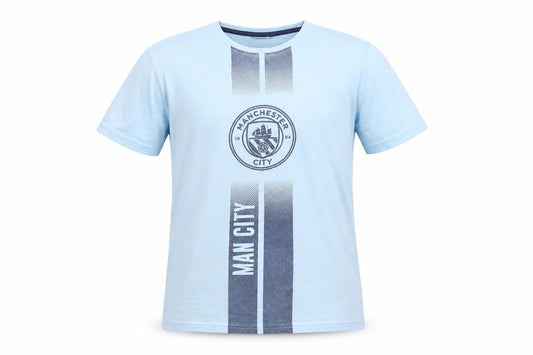 Front view of Manchester City boys’ blue 13-14 years football graphic t-shirt