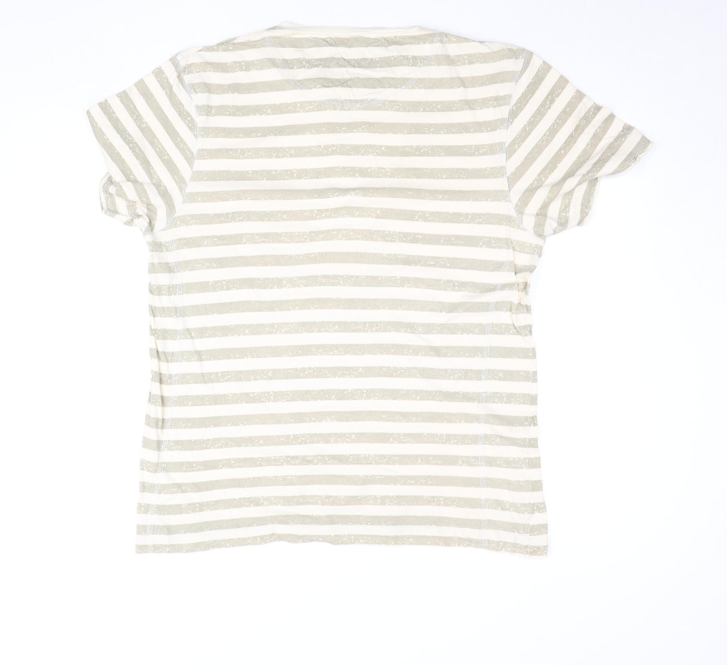 Red Herring Men's Beige Striped Henley T-Shirt Size L Cotton